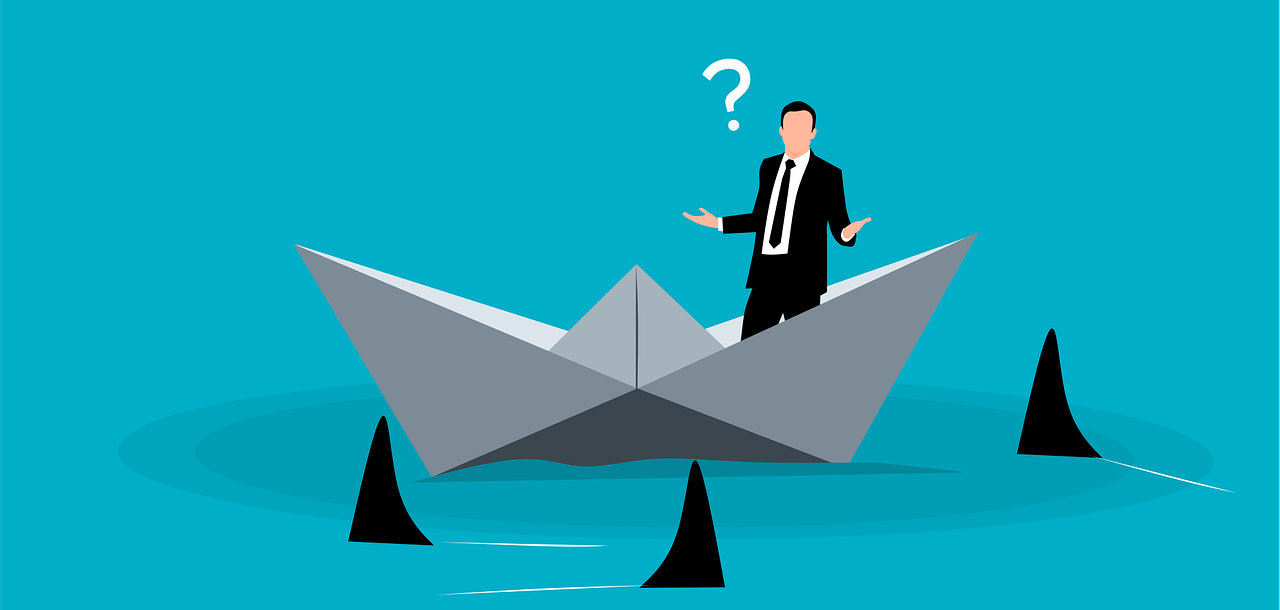 business, boat, shark, paper, help, assistance, fear, adventure, water, cartoon, concept, stress, loss, sea, lost, nature, surface, confused, survivor, surrounded, trapped, businessman, trap